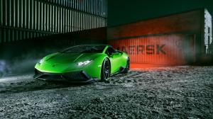 Lamborghini Huracan Spyder green supercar front view, night, dock wallpaper thumb