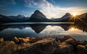 Glacier National Park, Lake, Mountains, Sunlight, Stones, Nature, Landscape wallpaper thumb