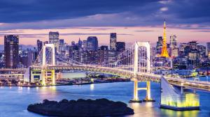 Tokyo, Japan, beautiful city night, skyscrapers, bay, bridge, illumination wallpaper thumb