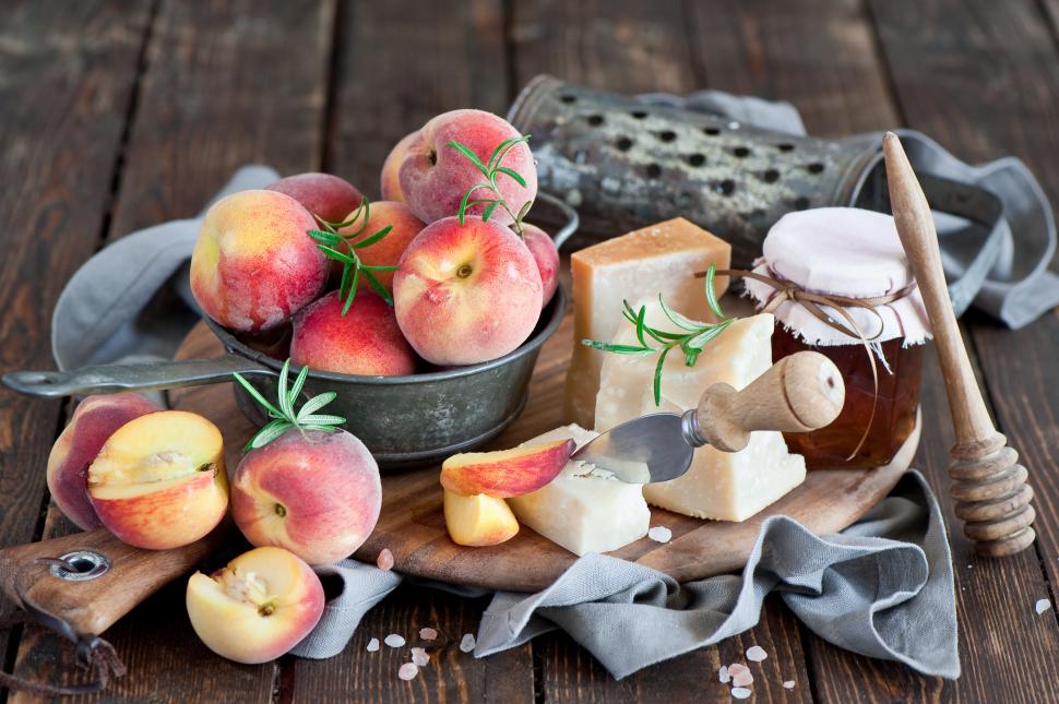 Food, Peaches, Cheese, Wooden Surface, Honey, Fruit wallpaper,food HD wallpaper,peaches HD wallpaper,cheese HD wallpaper,wooden surface HD wallpaper,honey HD wallpaper,fruit HD wallpaper,4256x2832 wallpaper
