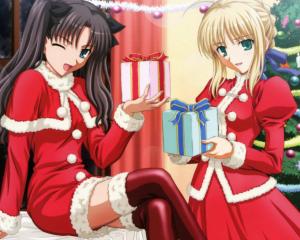 new year, christmas, anime, gifts, girls wallpaper thumb