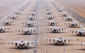 F-16 multi fighter planes, airport, runway wallpaper thumb