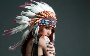 Indian girl, feathers wallpaper thumb