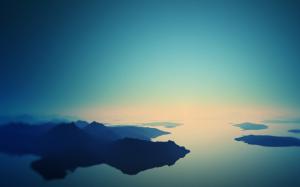 Landscape Mountains Ocean Tilt-Shift Blue HD wallpaper thumb