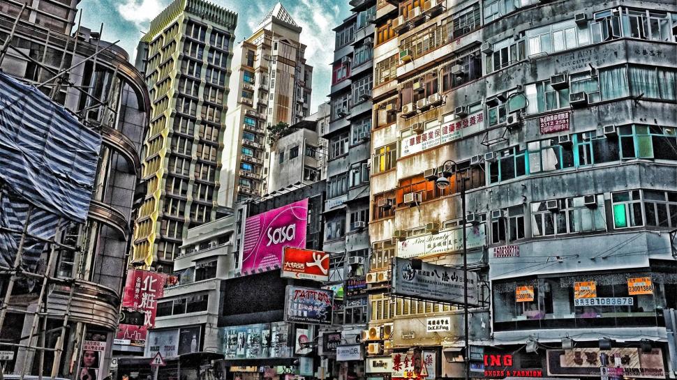 Urban Scene In Hong Kong Hdr wallpaper,street HD wallpaper,urban HD wallpaper,hi rise HD wallpaper,city HD wallpaper,nature & landscapes HD wallpaper,1920x1080 wallpaper