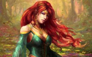 Fantasy girl, red hair, forest wallpaper thumb