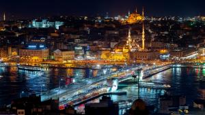 Istanbul, Turkey, night lights, city, buildings, bridge, water wallpaper thumb