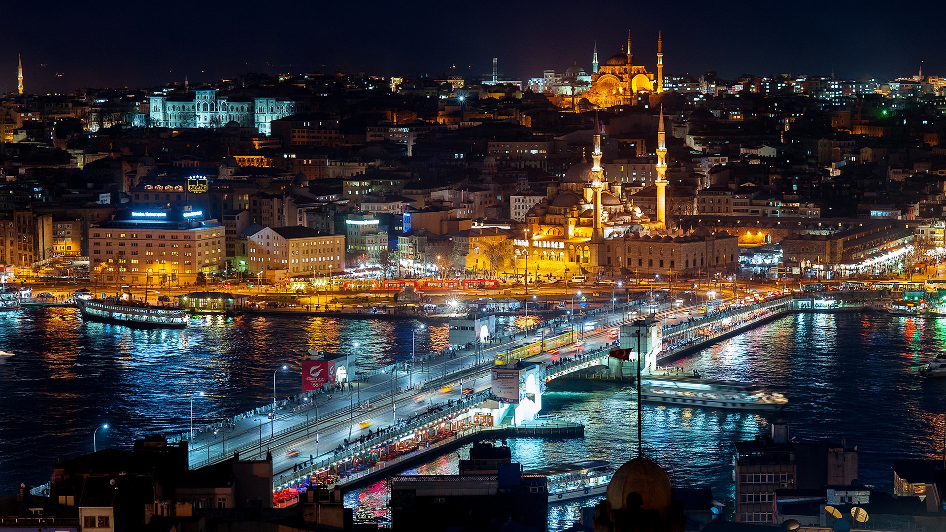 Download wallpaper for 1024x1024 resolution Istanbul, Turkey, night