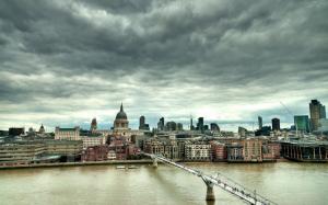 London, England, Millennium Bridge, river, houses, clouds, dusk wallpaper thumb