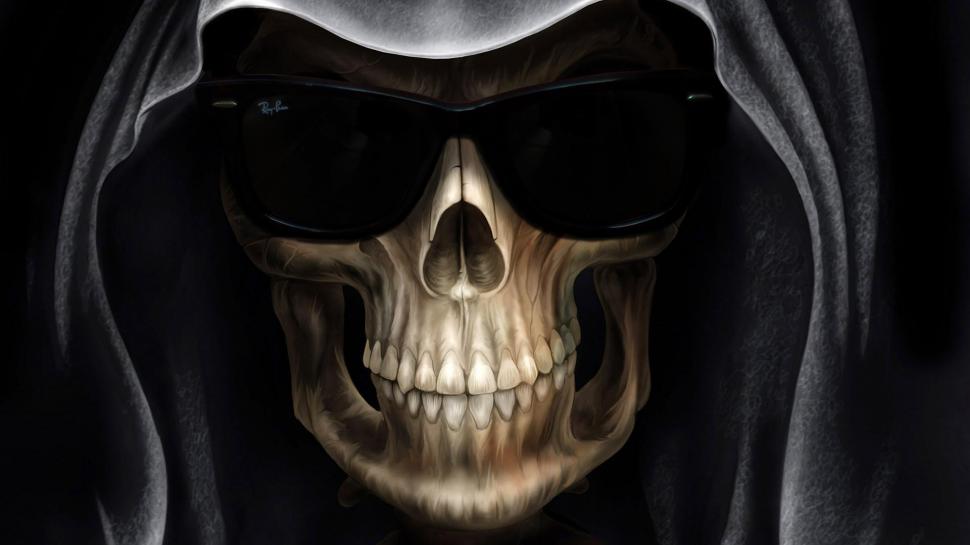 Grim Reaper With Ray Ban Wayfarer Sunglasses wallpaper,skull HD wallpaper,ray ban HD wallpaper,death HD wallpaper,reaper HD wallpaper,grim HD wallpaper,dark HD wallpaper,3d & abstract HD wallpaper,1920x1080 wallpaper