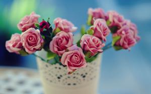 Roses, bowl, bouquet, spring, flora, flowers, pink wallpaper thumb