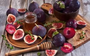Fruit close-up, figs, plums, honey wallpaper thumb