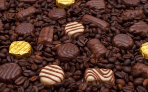 Chocolates on coffee beans wallpaper thumb