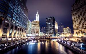 Chicago, Illinois, USA, city, river, lights, skyscrapers, buildings wallpaper thumb