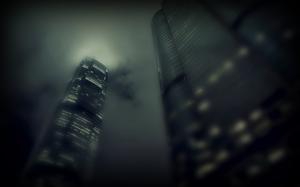Buildings Skyscrapers Night Blur Fog Mist HD wallpaper thumb