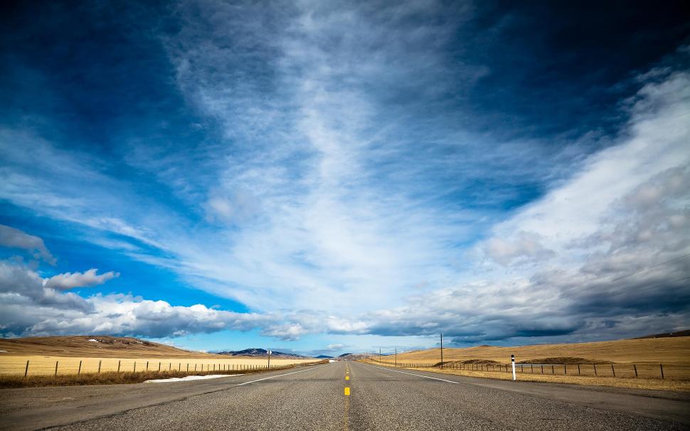 When The Road Met The Sky wallpaper,fences HD wallpaper,rural HD wallpaper,road HD wallpaper,skies HD wallpaper,nature HD wallpaper,fields HD wallpaper,blue HD wallpaper,clouds HD wallpaper,3d & abstract HD wallpaper,2560x1600 wallpaper