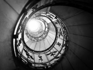 Spiral Stairs Staircase Light BW HD wallpaper thumb