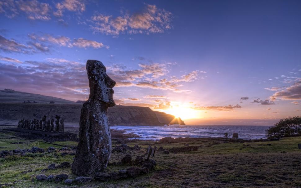 Easter Island Statues Sunset Coast HD wallpaper,nature HD wallpaper,sunset HD wallpaper,coast HD wallpaper,island HD wallpaper,easter HD wallpaper,statues HD wallpaper,2560x1600 wallpaper