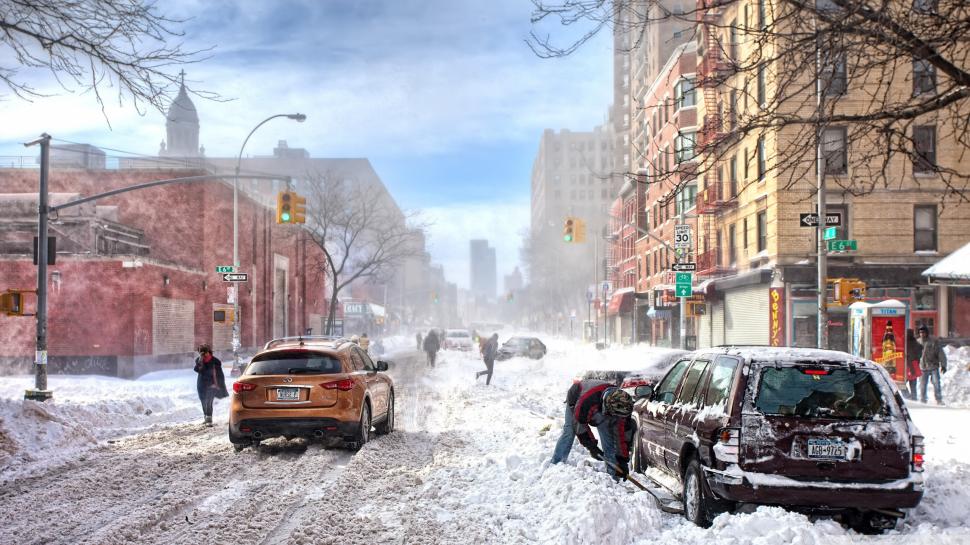 Heavy Snow on New York Streets wallpaper,New York HD wallpaper,2560x1440 wallpaper