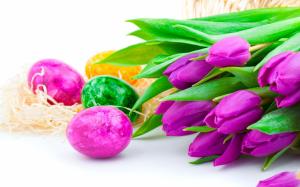 Purple tulip flowers with Easter eggs wallpaper thumb