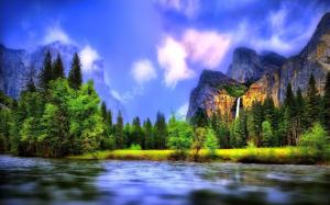 Beautiful landscape, river, forest, waterfalls, mountains wallpaper thumb