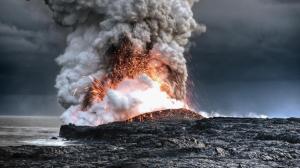 Volcano, Coast, Eruption, Lava, Sea, Smoke, Landscape wallpaper thumb