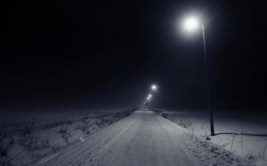 Empty Snowy Road At Night wallpaper thumb