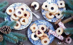 Biscuits Jam Branches Spruce Fir Tree Pine Cones Winter Baking Food Christmas wallpaper thumb