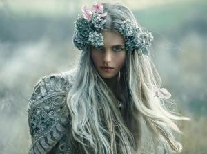 Long hair girl, wreath, makeup wallpaper thumb