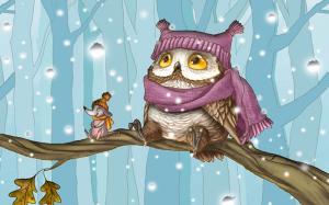 owl, snow, birds, branch, winter wallpaper thumb