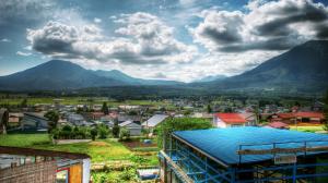 HDR Clouds Landscape Town Houses Mountains HD wallpaper thumb