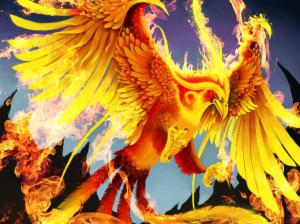 Art pictures, golden phoenix, bird, fire, wings wallpaper thumb