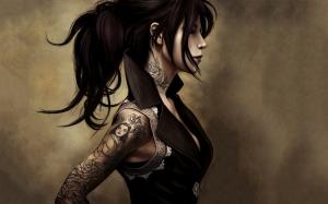 Fantasy girl, tattoo, tight clothing, hairstyle wallpaper thumb
