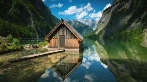 Lake, Cabin, Nature, Mountain, Reflection wallpaper thumb