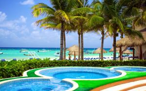 Caribbean, tropical, sea, coast, beach, palms, pool wallpaper thumb