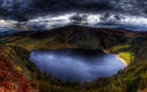 Ireland, Hills, Lake, Forest, Landscape, Clouds, Dark wallpaper thumb