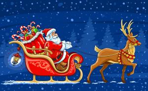 new year, christmas, santa, claus, sleigh, reindeer, gifts, postcard wallpaper thumb
