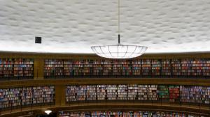 Stadsbiblioteket, Stockholm, library, many books, chandelier wallpaper thumb