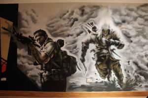 Mural, Art, Drawings, Black And White,Warriors, Guns, Men, Dark Background wallpaper thumb