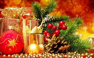 new year, christmas, fur-tree, branch, gifts, attributes wallpaper thumb