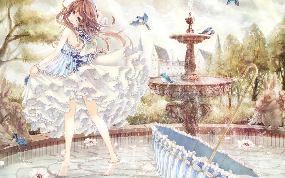 Anime girl, Fountain, Rabbit, Secret Garden, ACG wallpaper,anime girl HD wallpaper,fountain HD wallpaper,rabbit HD wallpaper,secret garden HD wallpaper,1920x1200 wallpaper