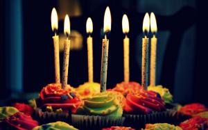 Celebration cupcakes, birthday candles, cream, fire wallpaper thumb