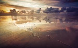 Beach Ocean Clouds Sunset Reflection HD wallpaper thumb