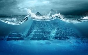 Digital Art, Pyramid, Water, Waves, Bubbles, Sea, Pyramids of Giza, Blue wallpaper thumb