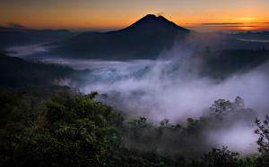 Nature, Landscape, Mist, Mountain, Valley, Volcano, Forest, Sunrise, Bali, Indonesia wallpaper thumb