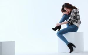Woman, Sitting, Jeans, High Heels wallpaper thumb