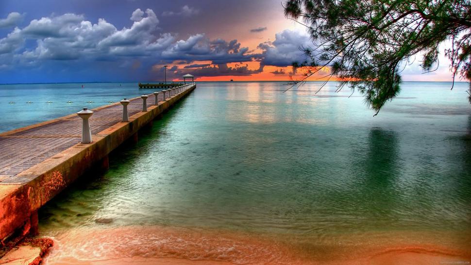 Jetty on the sea at sunset wallpaper,beach HD wallpaper,sunset HD wallpaper,sea HD wallpaper,1920x1080 wallpaper