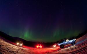 Aurora Borealis Northern Lights Night Stars Snow Winter Trucks HD wallpaper thumb