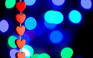 Red love heart, lights, bokeh wallpaper thumb