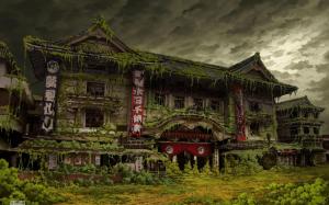 Tokyo Ruins Architecture Overcast Asian Ivy Theatre Abandoned Banners Tokyogenso HD Pictures wallpaper thumb